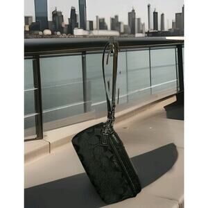 Coach Small Wristlet Clutch Purse Bag Monogram Canvas Black EUC 8x4.5